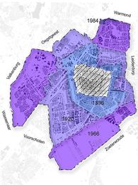 The historical expansion and densification of Leiden in the 20th and 21st century.