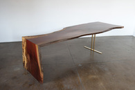 Indonesian Ingas Waterfall Table, Bronze Trestle Base