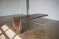 Walnut Waterfall Table, Bronze Trestle Base