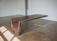 Walnut Waterfall Table, Bronze Trestle Base