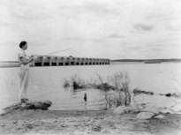 Fishing at Buchanan Dam, 1940s