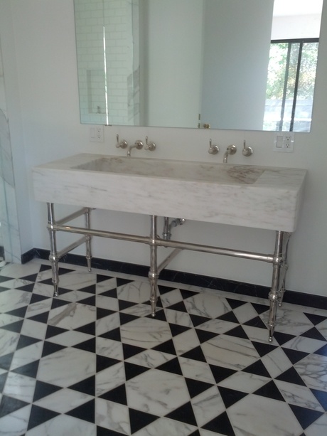 custom CNC marble sink with custom water jet marble floor