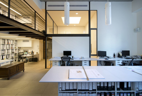 Facing the conference room cube
