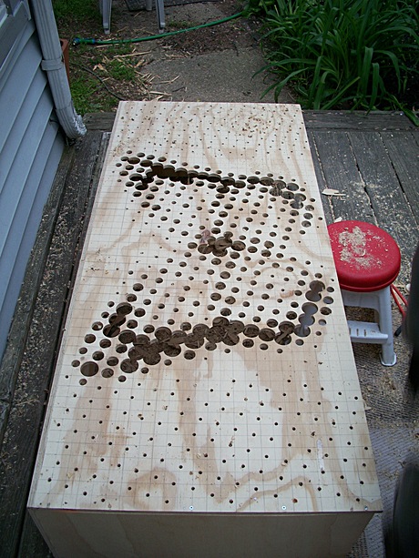 design by 3 year old Madison Teeter - radiator cover, pointilism, drill bits