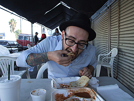 eating tacos.