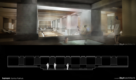 I've recently finished the preliminary design proposal for a hamam in Rotterdam, NL. For more info, visit the webpage of the office; www.2by4.nl