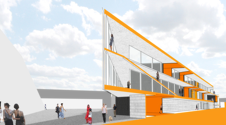 section perspective for a mediatheque in florence, italy.