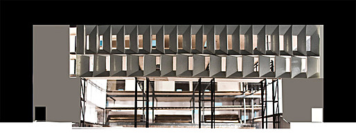 Rear Elevation, faces South toward outdoor seating