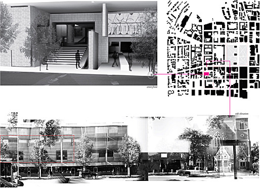 New Haven site plan, entry facade and view from Chapel Street