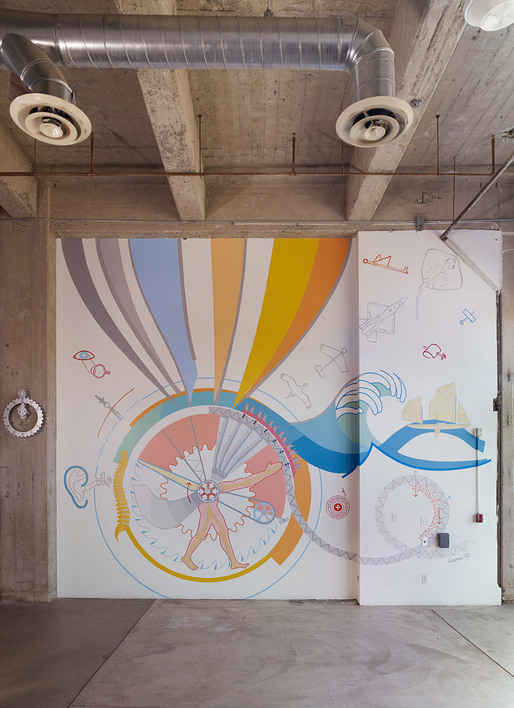 “How Things Work” Mural. (Iridescent Science Studios, Downtown LA, 2010) The educational mural collages most of the science and engineering topics taught by the non-profit (Photo by Benny Chan).