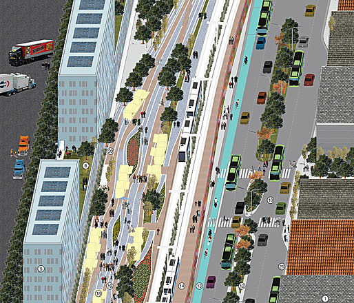 Detail from the competition-winning project "Peer-to-Peer" by Warren Techentin Architecture (WTARCH): Warren Techentin, Brent Nishimoto, Christina Hwang, Andrew Kim, Ahad Basravi, Carrie Smith, Aaron Yip