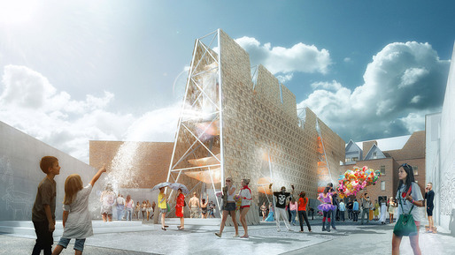 Rendering of CODA’s Party Wall, winning design of the 2013 Young Architects Program. The Museum of Modern Art and MoMAPS1. Image courtesy of CODA.