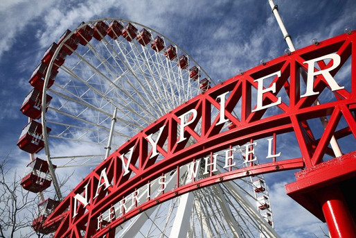 The entrance to Chicago's Navy Pier stands tall on a crisp December day. (William DeShazer/Chicago Tribune)