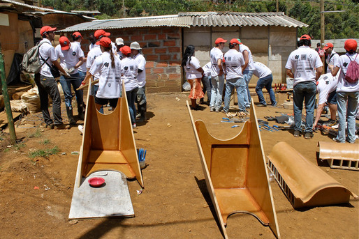 Students assembling their mould on site