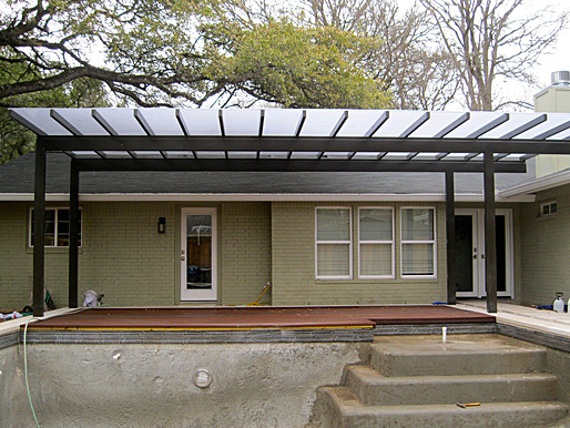 Tube steel shade structure. Produced for Austin Outdoor Design.