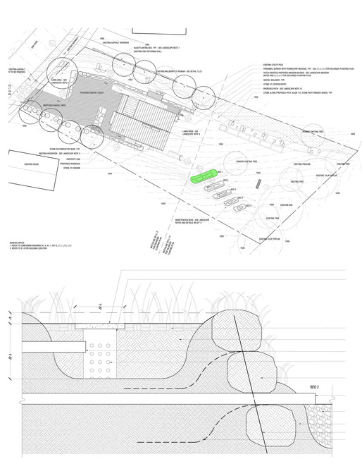 Site plan and greywater bed section