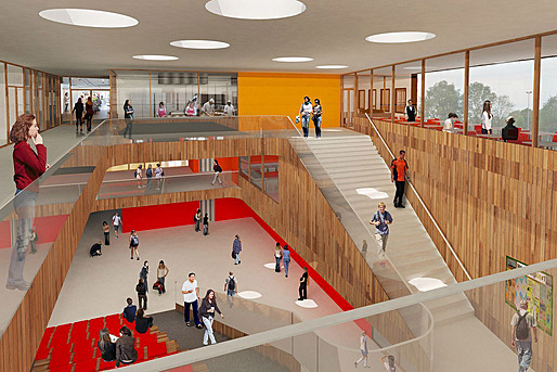 Foyer of Mecanoo's winning design for the new Noorderpoort College in Stadskanaal, The Netherlands (Image: Mecanoo)