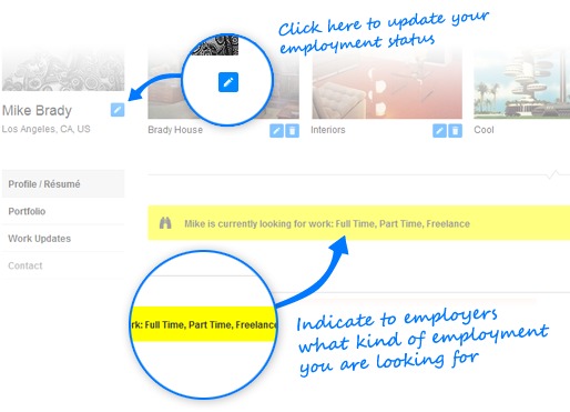 Employment Status - as it looks to prospective employers inside Talent Finder