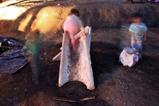 The following day after removing the mold, children were playing into the late hours