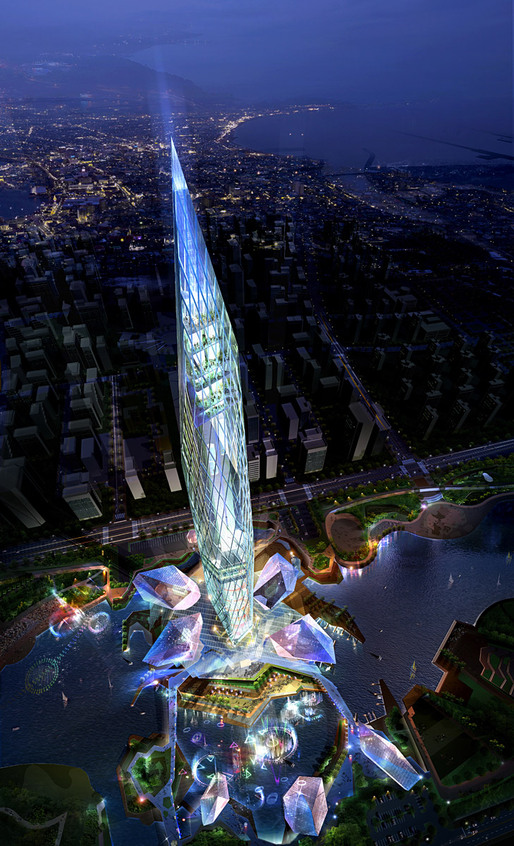 Rendering of the Eco Prism concept for the Cheongna City Tower competition by GDS Architects (Image: GDS Architects, CG: Rayus)