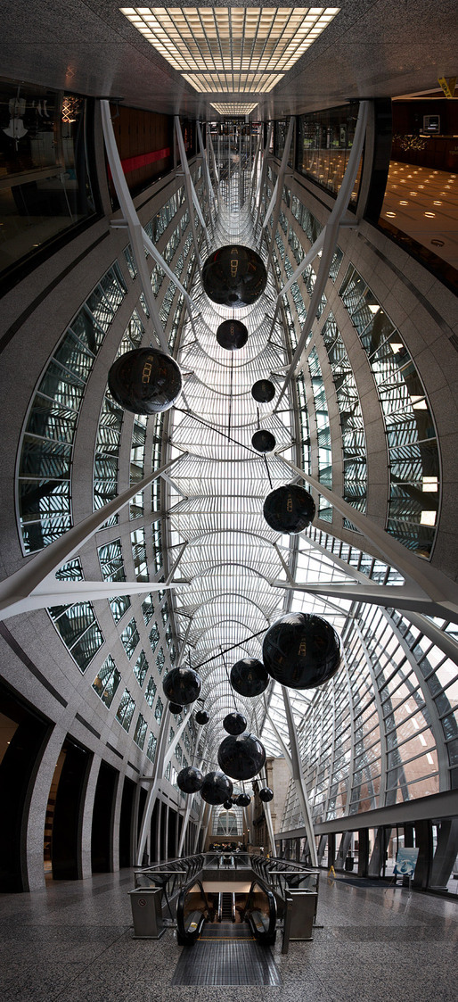 Allen Lambert Galleria by Santiago Calatrava at Brookfield Place, panorama shot, Toronto, ON © Sam Javanrouh