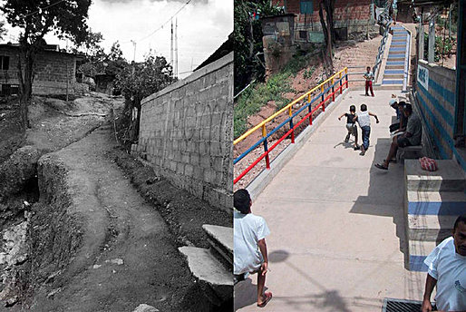 Images from before and after a stair upgrade in La Vega, Caracas, Venezuela.