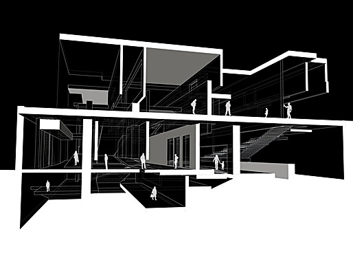 X-ray view through front elevation, above and below ground