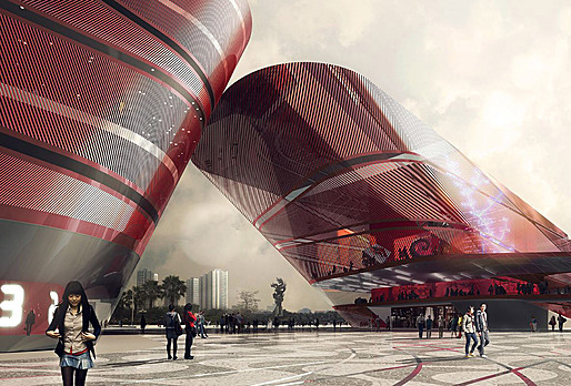 Competition-winning design for the new Cultural Complex in Shenzhen by Mecanoo (Rendering: Doug and Wolf)