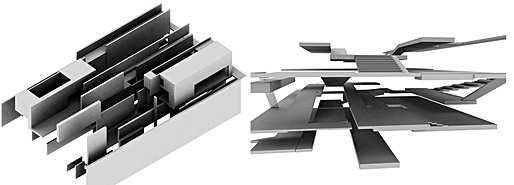 left: vertical walls, right: floor plates and ramp system