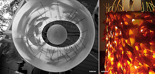 Leaf lamp #1: interior and exterior views.