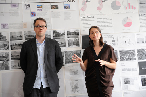 Michael Meredith and Hilary Sample of MOS present at the Foreclosed:Rehousing the American Dream Open Studios at MoMA PS1 on June 18, 2011. Photographs by Don Pollard. © 2011 The Museum of Modern Art.