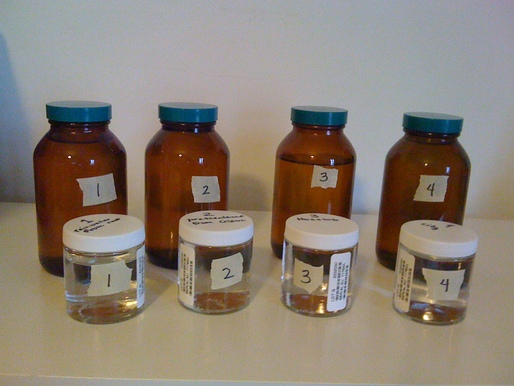 Bottles labeled and ready for delivery to the UT Water Quality lab