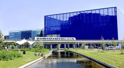 The DR Concert Hall, right, part of the new Danish photo by Copenhagen City and Port DevelopmentTV and radio complex, in the Orestad suburb of Copenhagen.