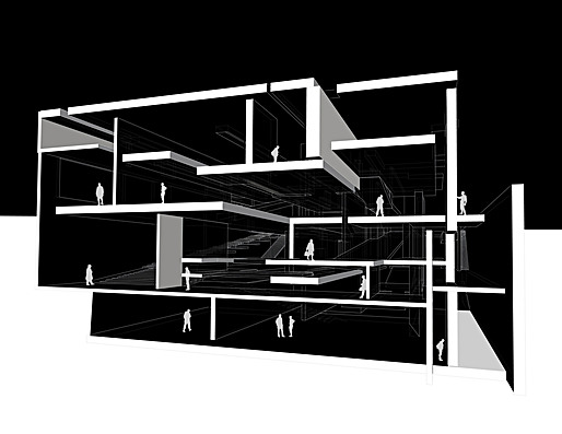 X-ray view through back elevation, above and below ground