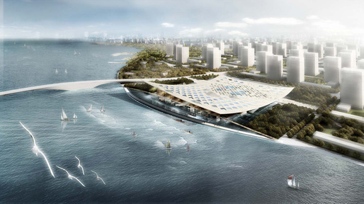Aerial view of the proposed new National Maritime Museum in Tianjin, China (Image: HAO+AI)