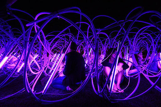 Concert goers chilling out in the 