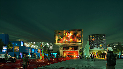 ROCKmagneten plaza, from left: student housing Rock Museum and Festival HQ (Image: Luxigon)