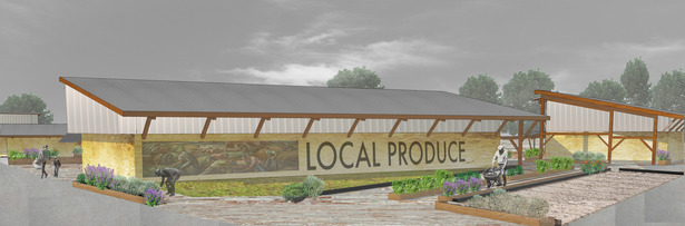 Cafe and Market Building rendering