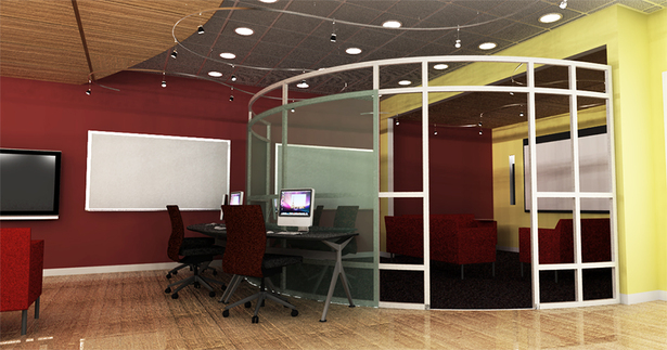 View towards screening and video editing enclosure