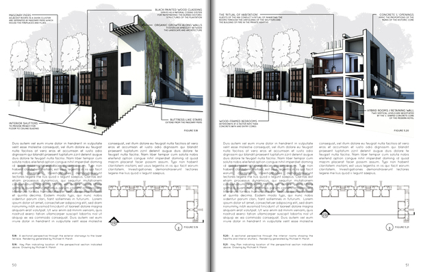 Perspectival Sections Through Exterior Stairs and Private Rooms