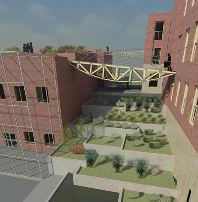 Rain garden and access to roof gardens