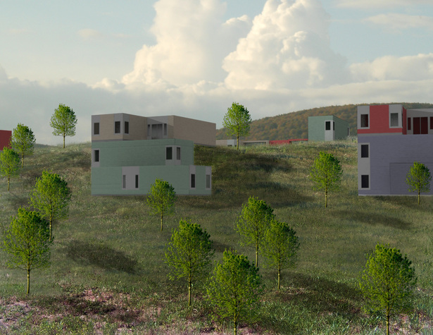 The site was a location of previous mountain top removal, which allowed for a flat landscapes throughout the site and hillside locations around the perimeter. The site was a location for both faculty and student housing, therefore we looked to provide both community based homes for students, and private residences for faculty. 