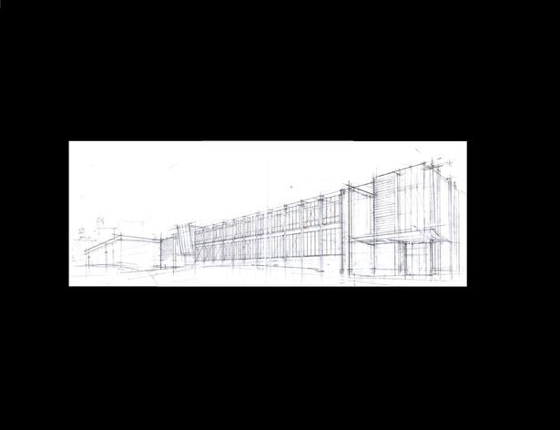 Perspective sketch of an exterior of the building