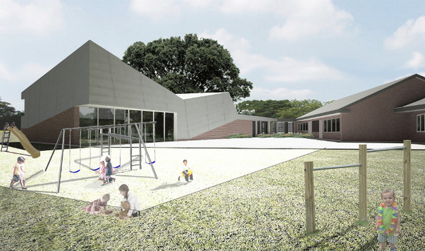 Rendering of the gymnasium rear view.