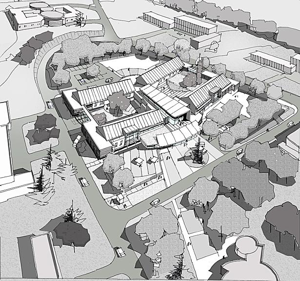 Bird view of the building and area