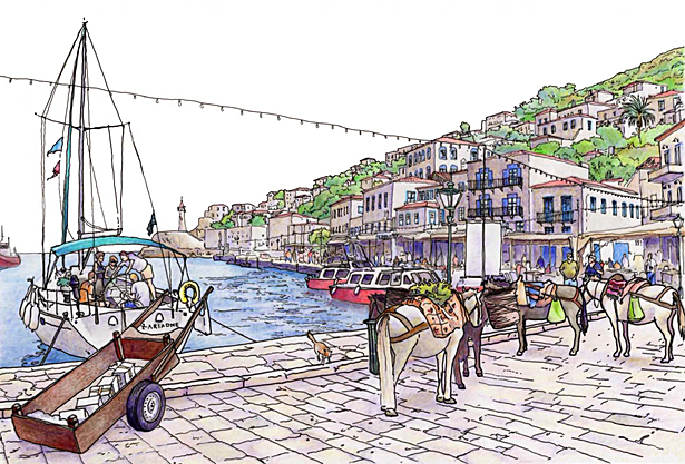 Hand Rendering - Greece (Watercolor, Mixed media)