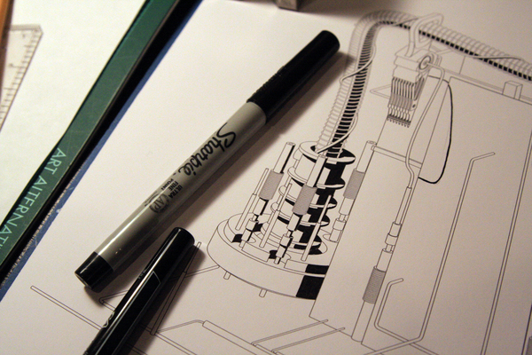 2D digital illustration drawing mix with hand ink drawing.