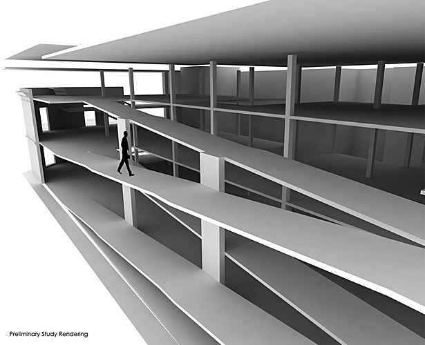 Preliminary study rendering depicting vertical circulation