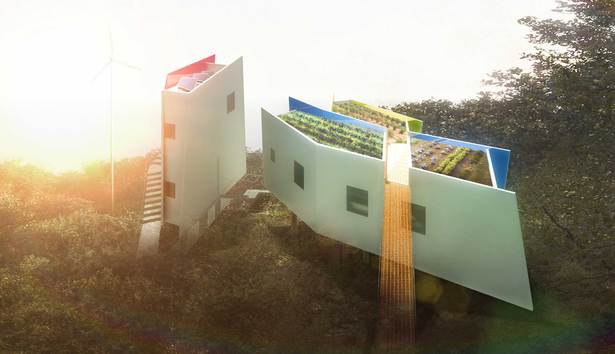 approach to the Guard House + roof vegetable garden