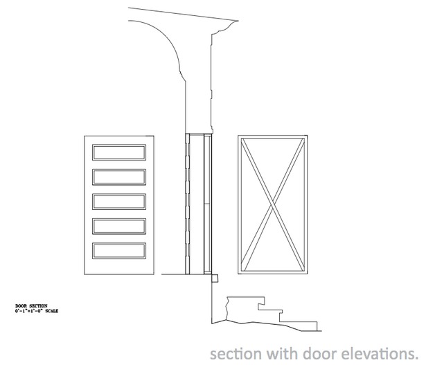 Door section and interior/exterior elevations.
